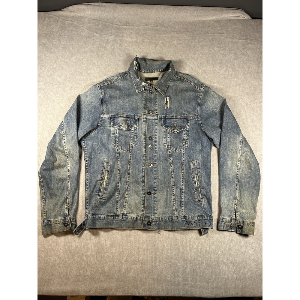 UNIQLO Denim Trucker Distressed Jacket XL Custom Hand Painted Anime Art